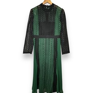 Green and Black Lace Dress with Pleats